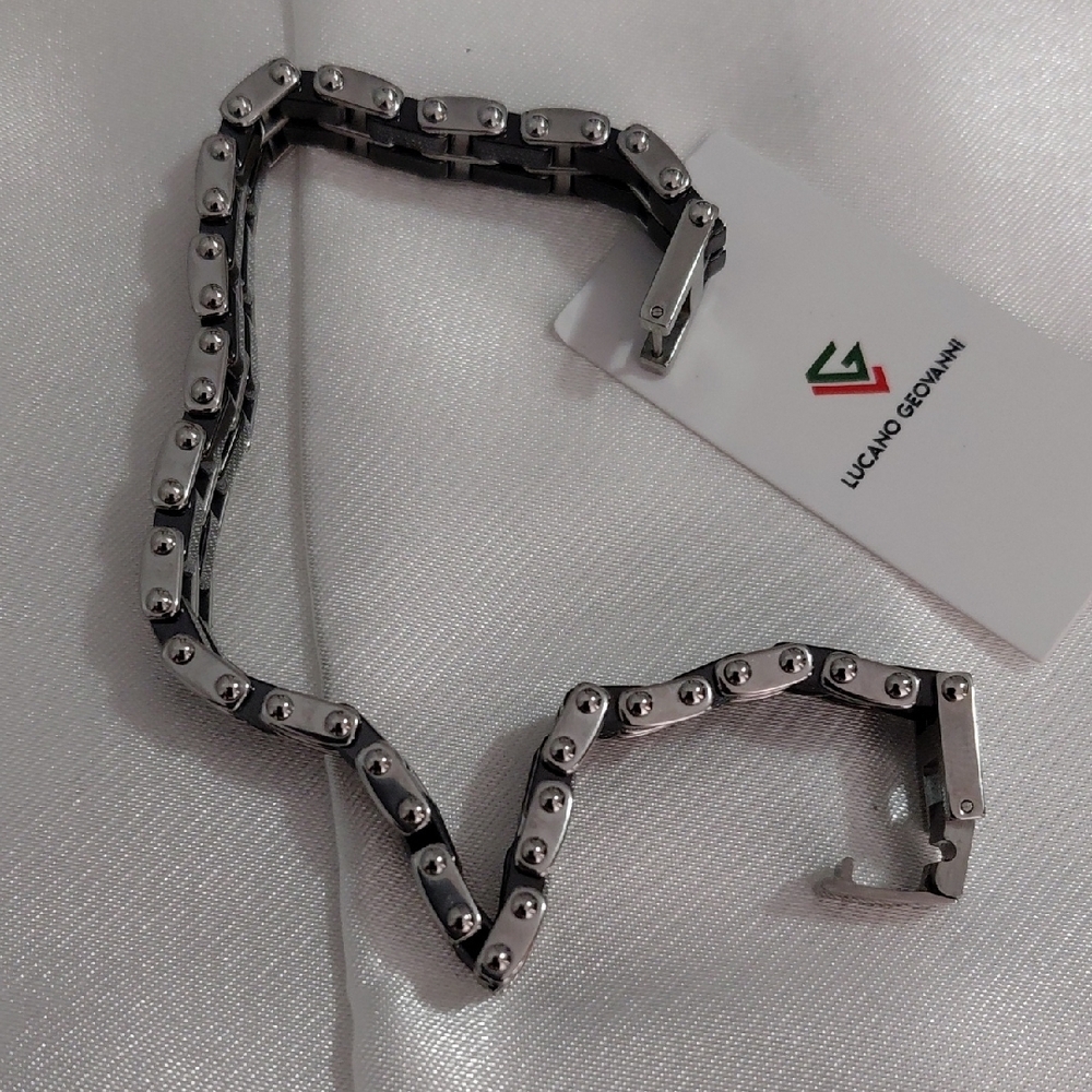 Men's Silver and Black Bracelet - Picture 6 of 6